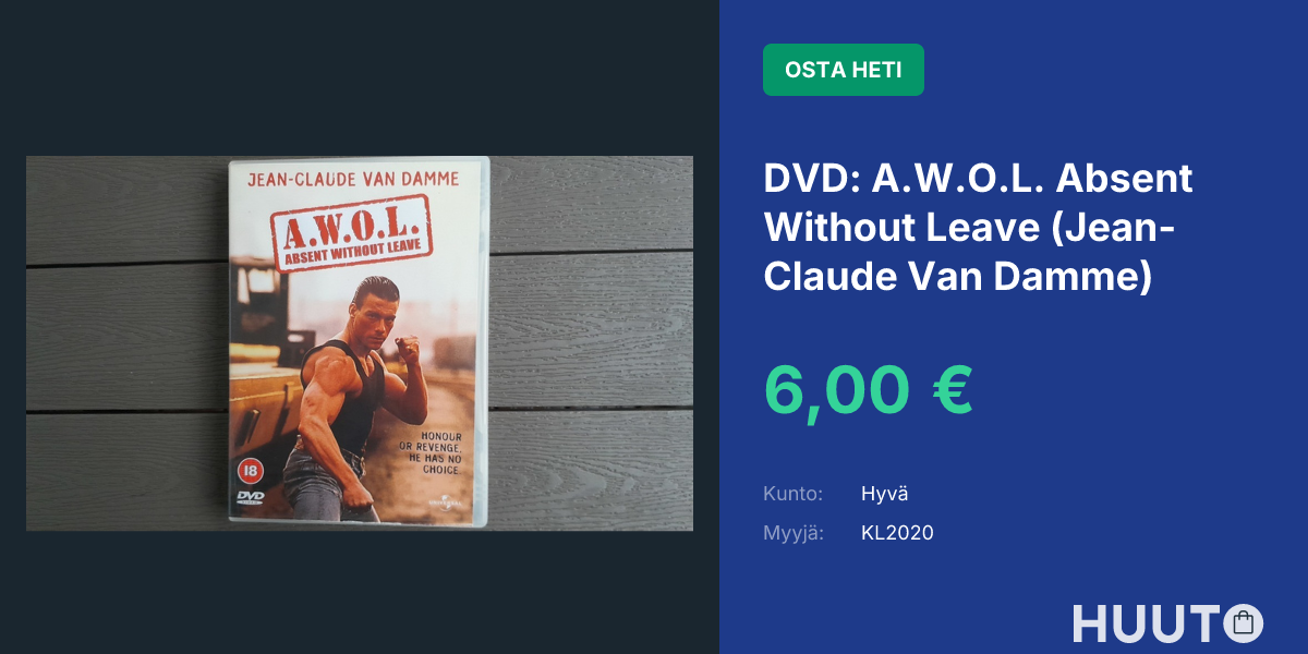 DVD: A.W.O.L. Absent Without Leave (Jean-Claude Van Damme) | Huuto.net