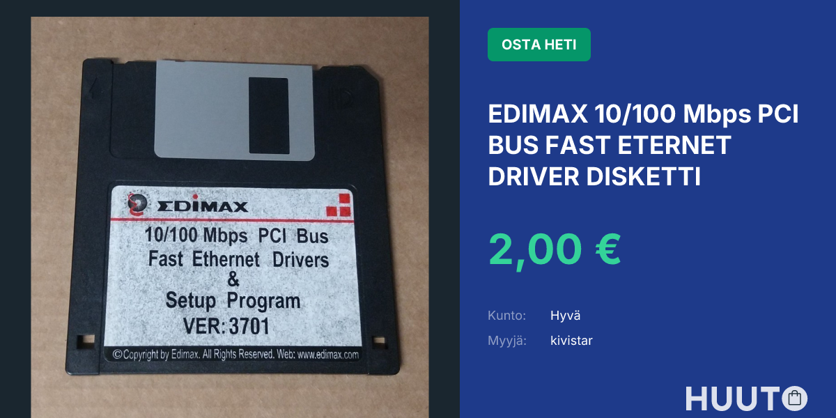 EDIMAX 10/100 Mbps PCI BUS FAST ETERNET DRIVER DISKETTI - Huuto.net