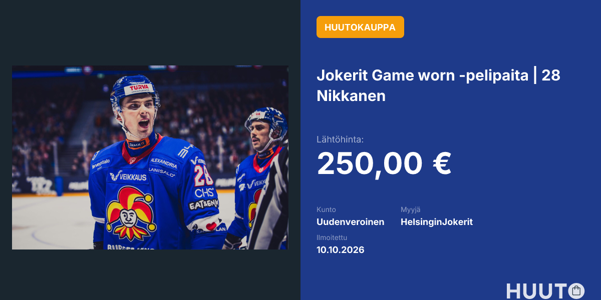 Jokerit Game Worn pelipaita 28 Nikkanen Huuto jokerit-game-worn-pelipaita-28-nikkanen-huuto