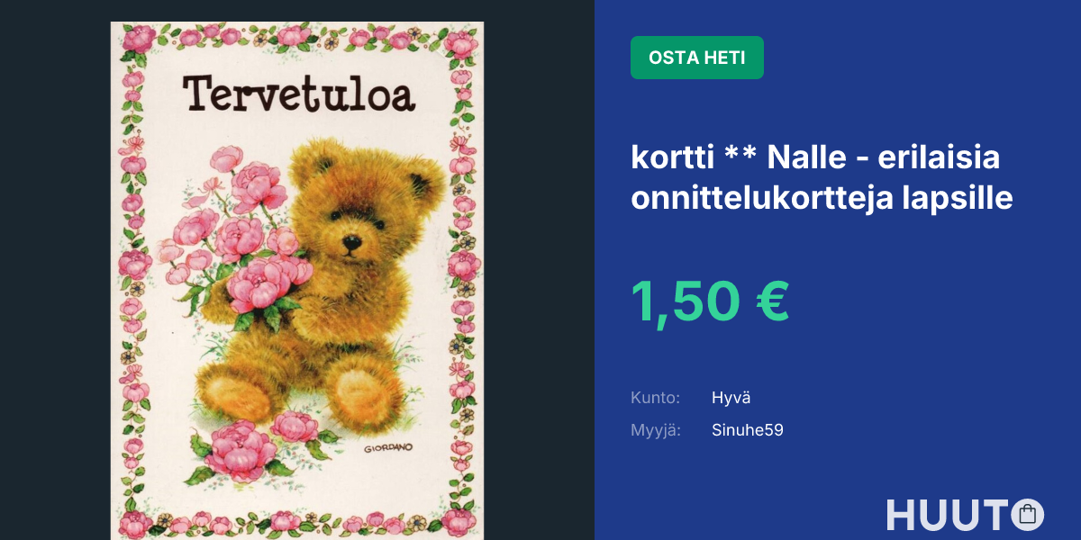 kortti ** Nalle - erilaisia onnittelukortteja lapsille | Huuto.net