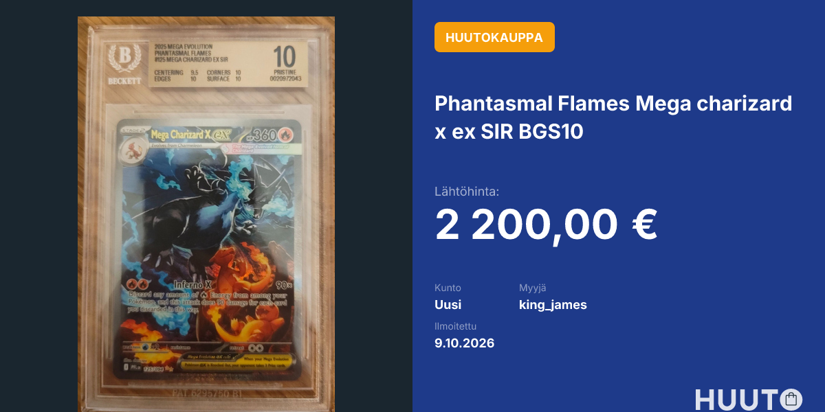 Phantasmal Flames Mega charizard x ex SIR BGS10 | Huuto.net