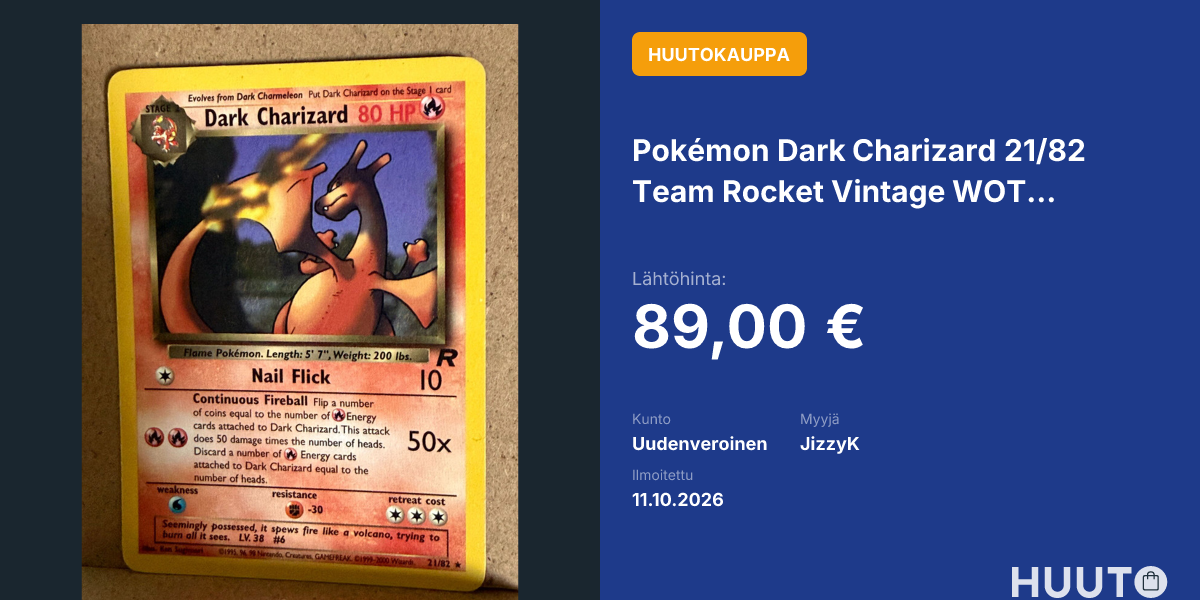 Pokémon Dark Charizard 21/82 Team Rocket Vintage WOTC Rare | Huuto.net
