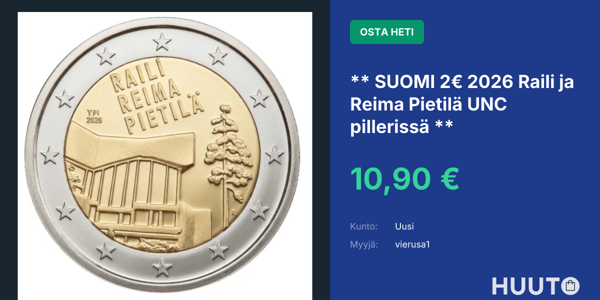 SUOMI 2 2026 Raili Ja Reima Pietil UNC Pilleriss Huuto SUOMI 2 2026 Raili Ja Reima Pietil UNC Pilleriss Huuto